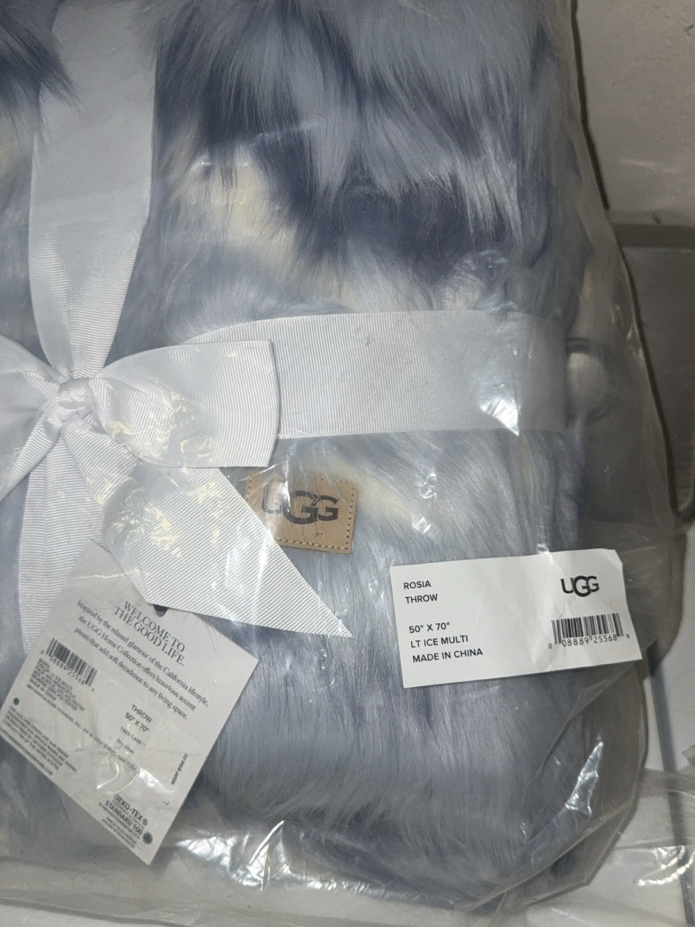 UGG Rosia Faux-Fur Throw Blanket - Light Ice Gray Multi